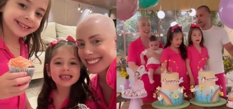 Tratando câncer, Fabiana Justus celebra aniversário das filhas gêmeas