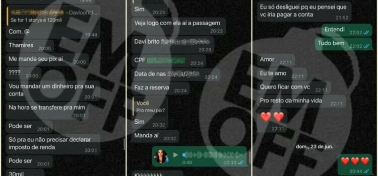 Vaza foto de ex-BBB Davi Brito com arma na mão em conversa com Tamires Assis após ser acusado de ameaça